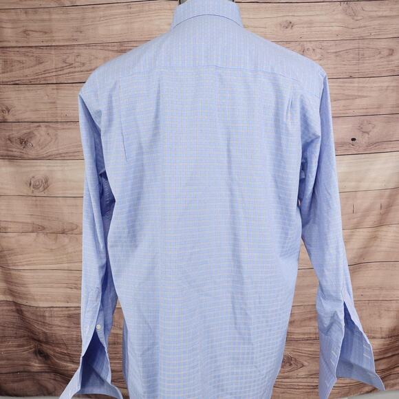 David Donahue Shirt Mens 16 32/33 Blue Check Dress Button Front French Cuff - Picture 5 of 9